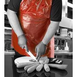 Standard length PE Disposable aprons on a roll - Red