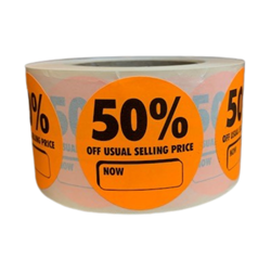 50% Reduced Orange Stickers